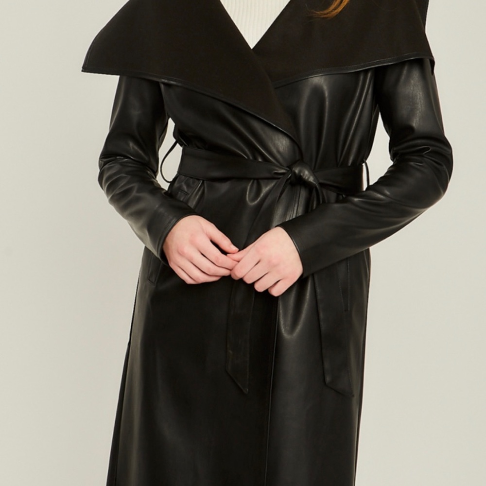 Faux leather trench coat